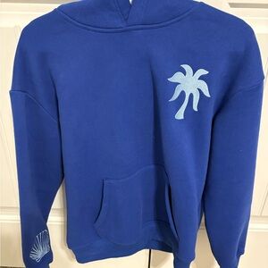 Vibrant Blue Hoodie with Palm Design
